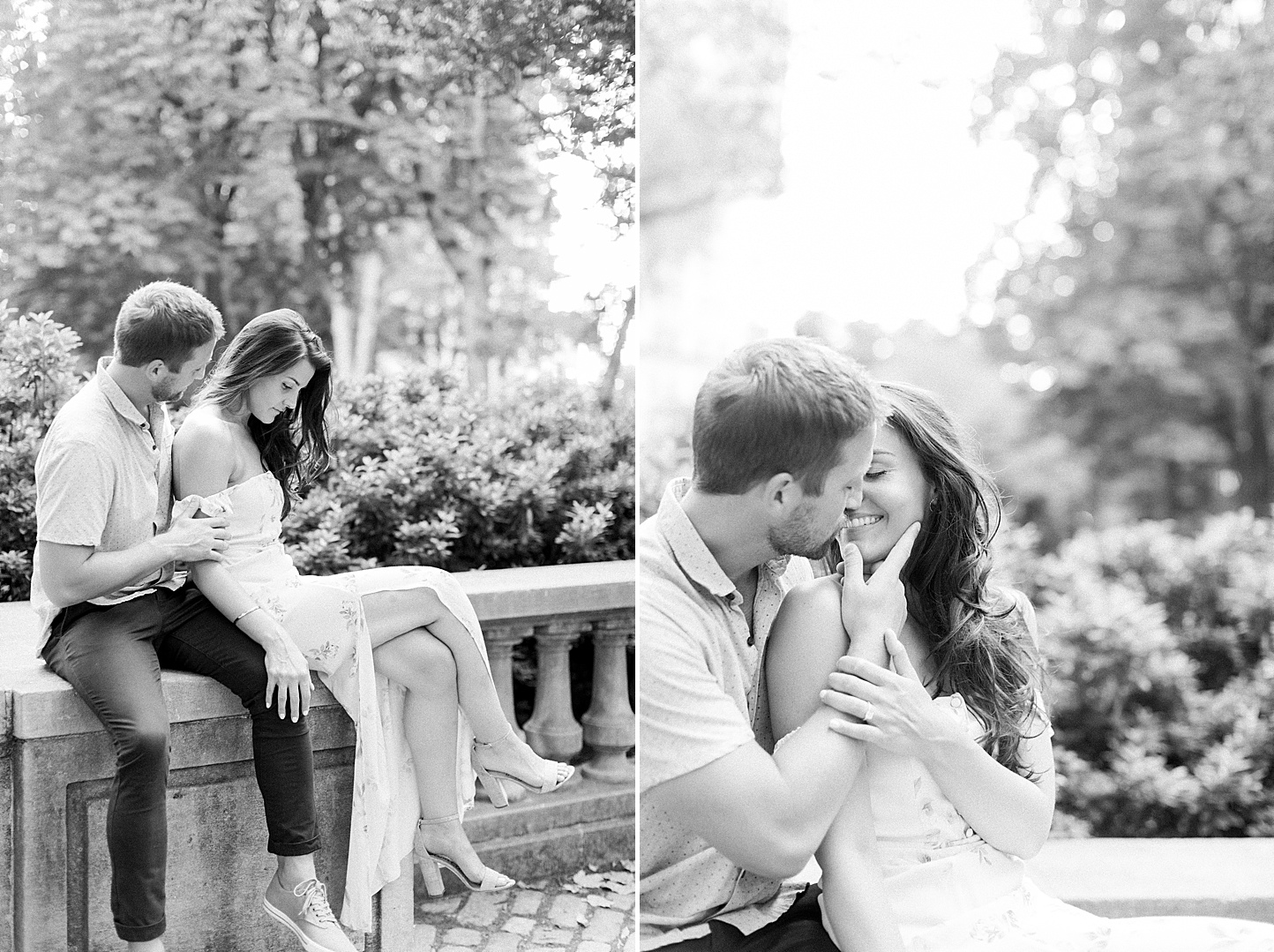 black and white engagement photo
